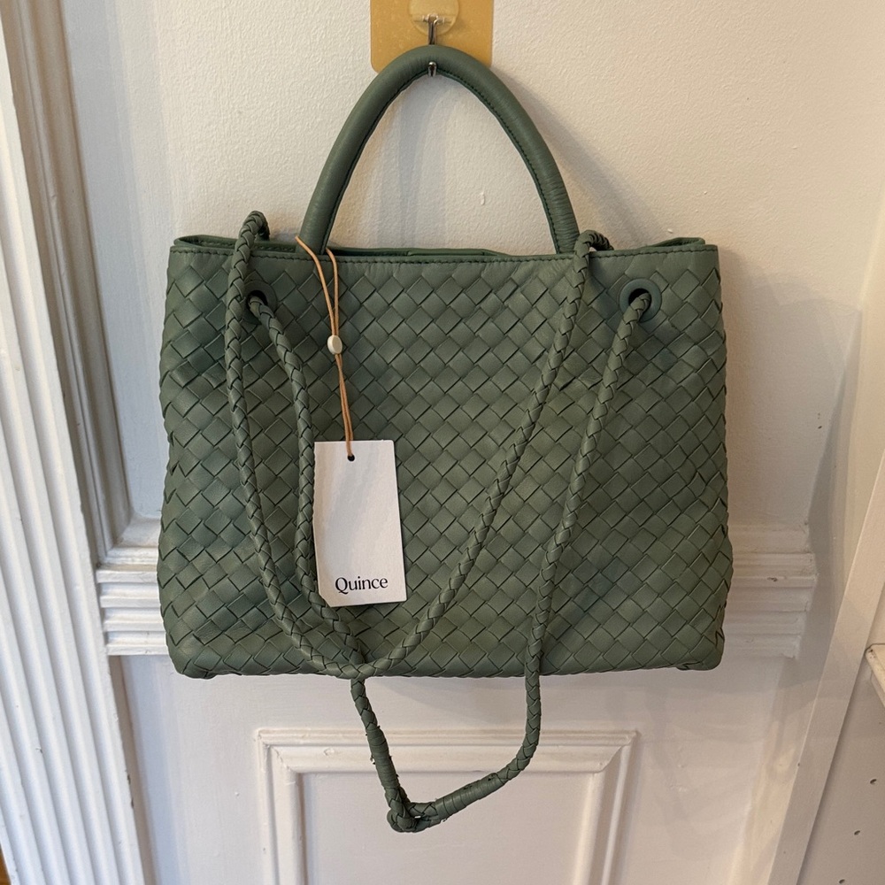 Quince Olive Woven Tote Bag